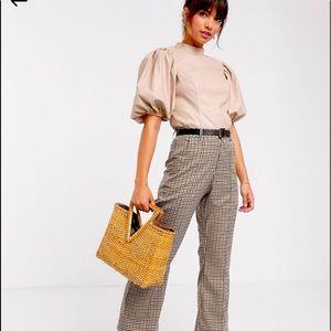 Beige Faux Leather Puffy Sleeve Top